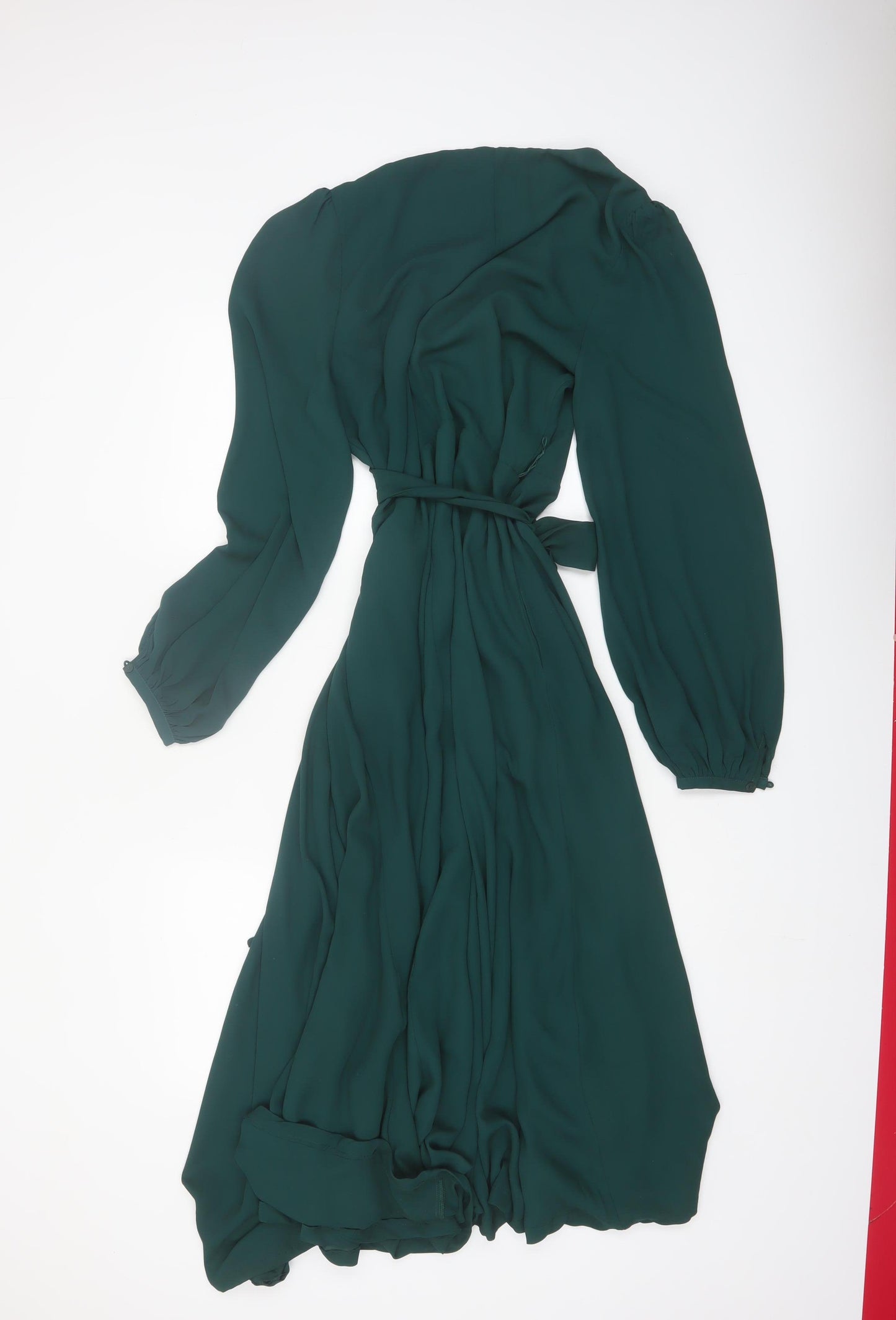 Coast Women's Green Size 16 Wrap Midi Dress Long Sleeve Elegant Formal