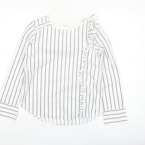 Mango Women’s White Striped Ruffle Long Sleeve Cotton Blouse XS