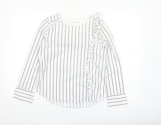 Mango Women’s White Striped Ruffle Long Sleeve Cotton Blouse XS