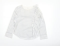 Mango Women’s White Striped Ruffle Long Sleeve Cotton Blouse XS