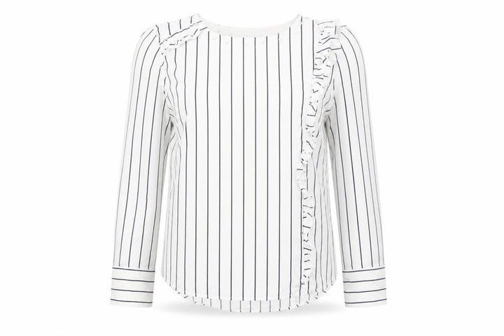 Mango Women’s White Striped Ruffle Long Sleeve Cotton Blouse XS
