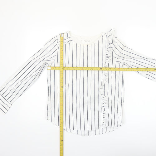 Mango Women’s White Striped Ruffle Long Sleeve Cotton Blouse XS