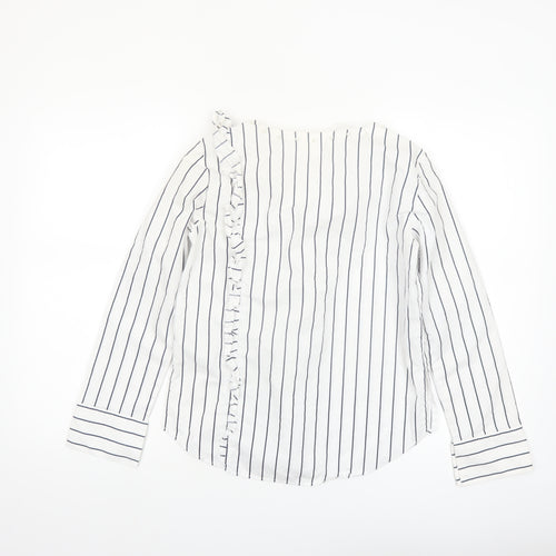 Mango Women’s White Striped Ruffle Long Sleeve Cotton Blouse XS