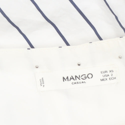 Mango Women’s White Striped Ruffle Long Sleeve Cotton Blouse XS