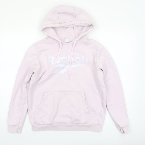 Reebok Women Pink Pullover Hoodie Small Cotton Logo Casual