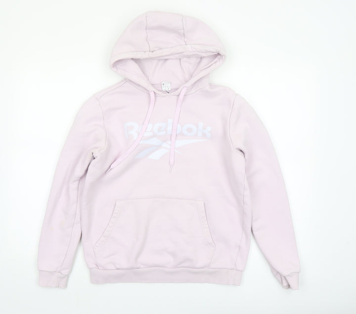 Reebok Women Pink Pullover Hoodie Small Cotton Logo Casual