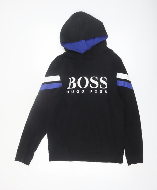 Hugo Boss Men's Black Pullover Hoodie S Logo Graphic Sweatshirt