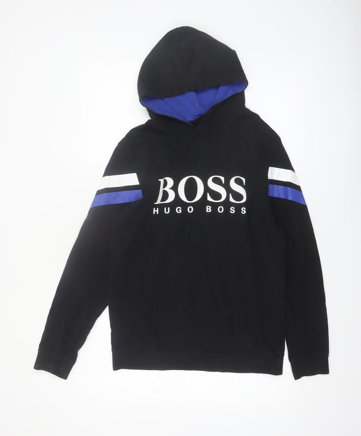 Hugo Boss Men's Black Pullover Hoodie S Logo Graphic Sweatshirt