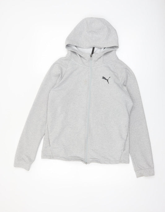 Puma Women Grey Full Zip Hoodie Size 12 Cotton Blend