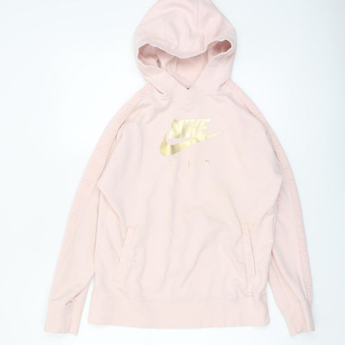 Nike Girls Pink Gold Logo Pullover Hoodie XL 14-15 Years Fleece