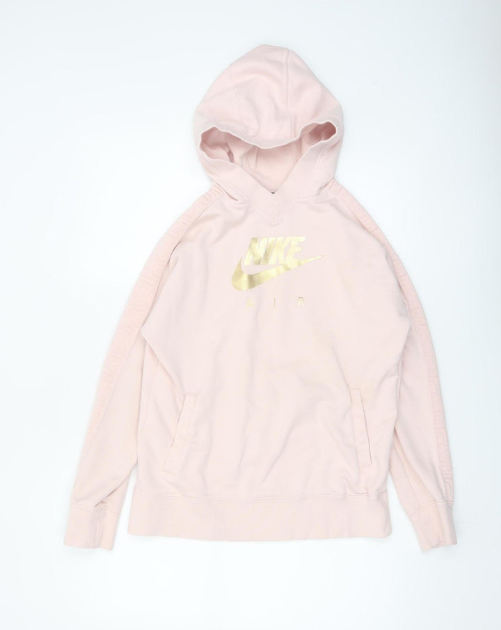 Nike Girls Pink Gold Logo Pullover Hoodie XL 14-15 Years Fleece