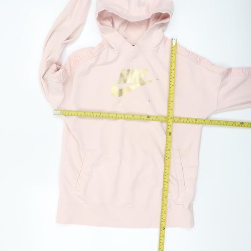 Nike Girls Pink Gold Logo Pullover Hoodie XL 14-15 Years Fleece
