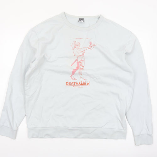 Death & Milk Men’s White Anime Graphic Sweatshirt XL