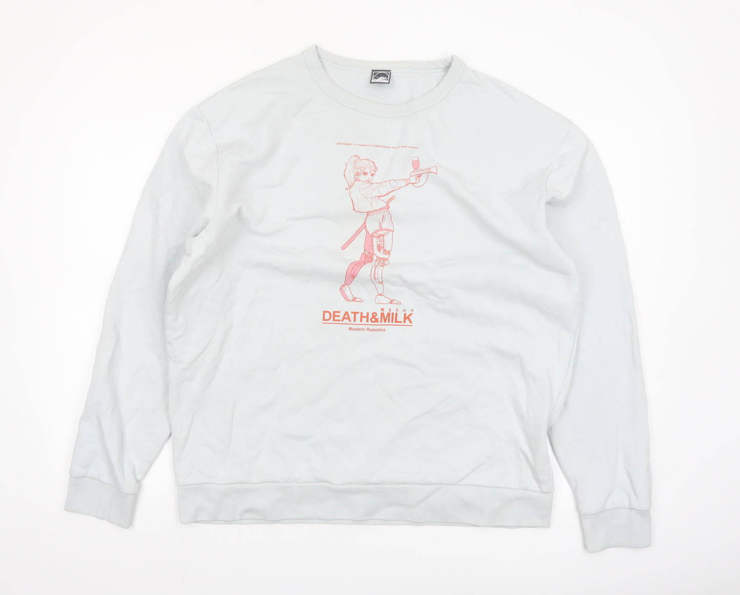 Death & Milk Men’s White Anime Graphic Sweatshirt XL