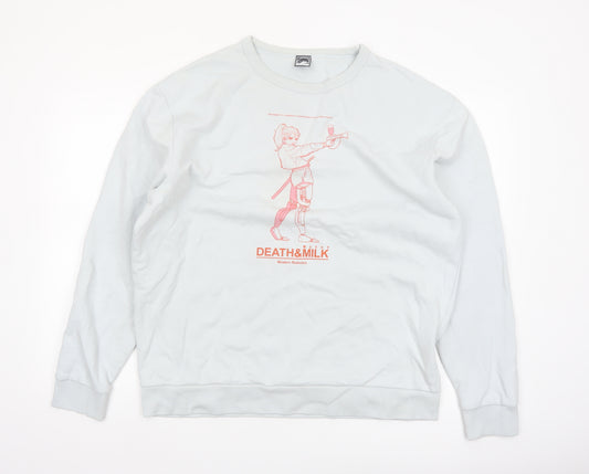Death & Milk Men’s White Anime Graphic Sweatshirt XL