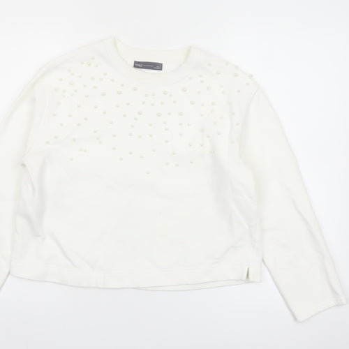 Marks and Spencer Women Ivory Pearl Embellished Pullover Sweatshirt S