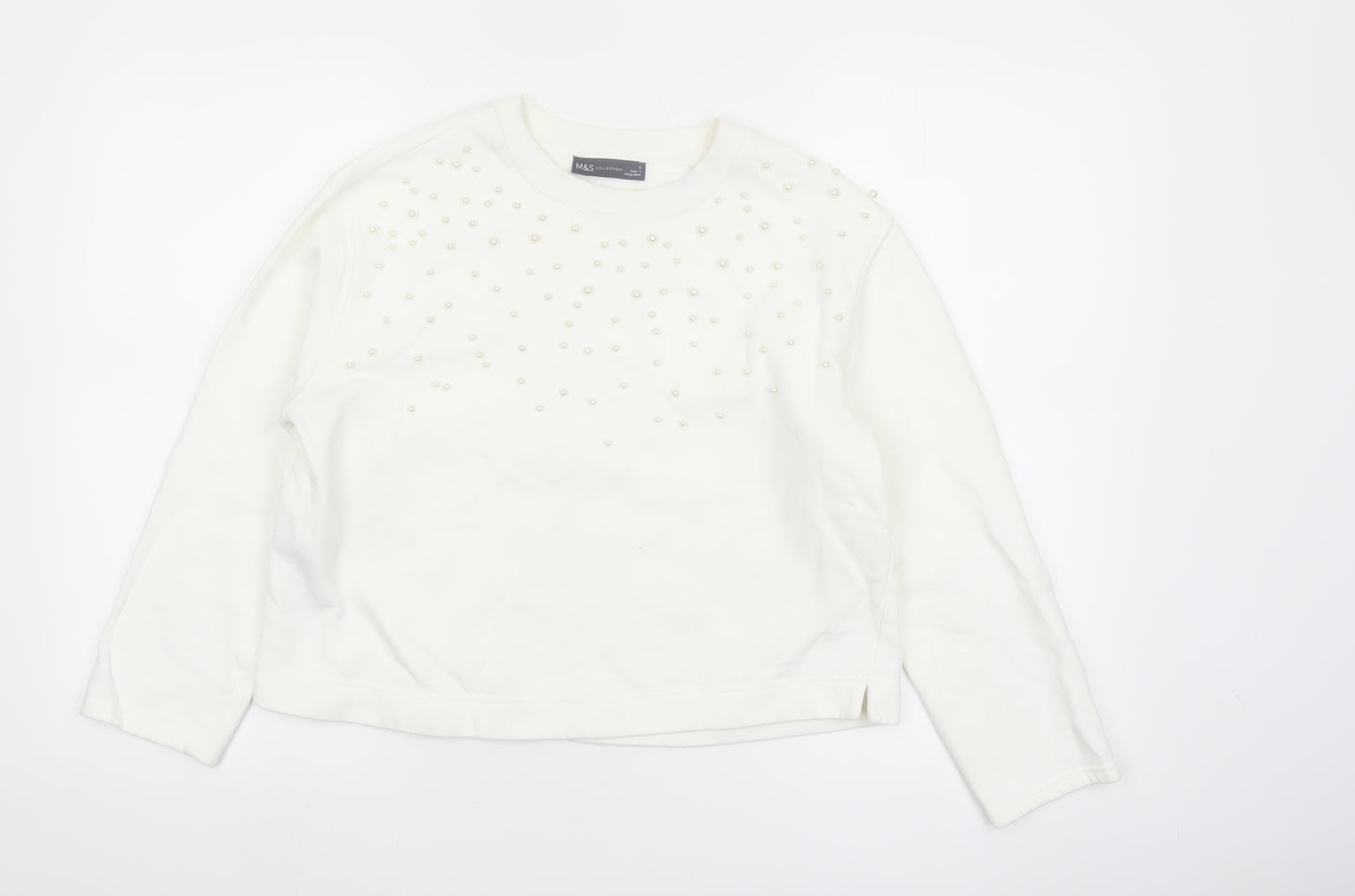 Marks and Spencer Women Ivory Pearl Embellished Pullover Sweatshirt S