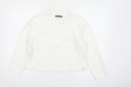 Marks and Spencer Women Ivory Pearl Embellished Pullover Sweatshirt S