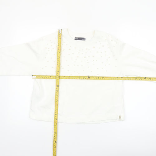 Marks and Spencer Women Ivory Pearl Embellished Pullover Sweatshirt S