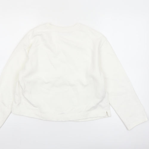 Marks and Spencer Women Ivory Pearl Embellished Pullover Sweatshirt S