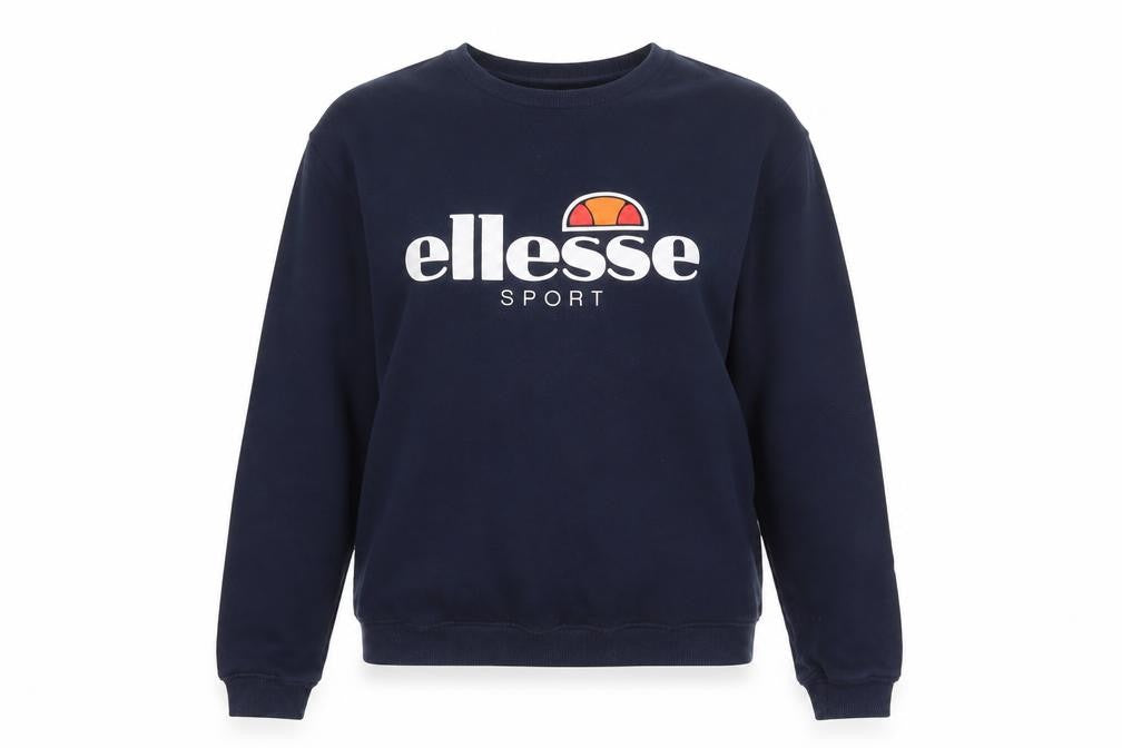 Front view of Ellesse Women Navy Blue Crew Neck Pullover Sweatshirt UK 12