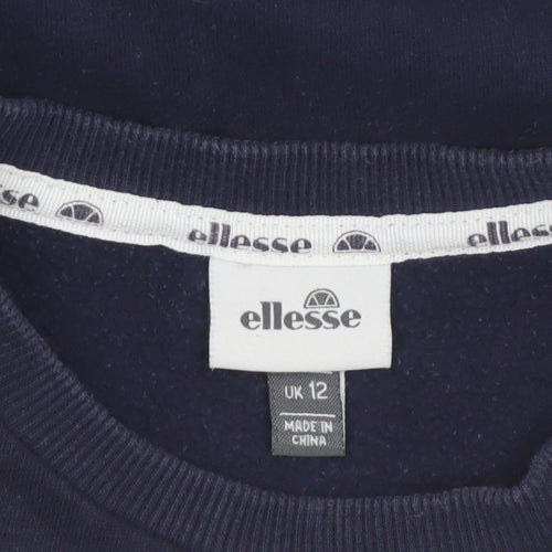 Ellesse Women Navy Blue Crew Neck Pullover Sweatshirt UK 12