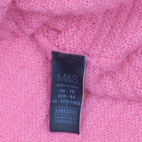 Marks and Spencer Women’s Pink Roll Neck Chunky Knit Jumper Size 16