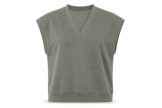 Front view of Zara Women Green V-Neck Sleeveless Basic Jersey Top, size 12
