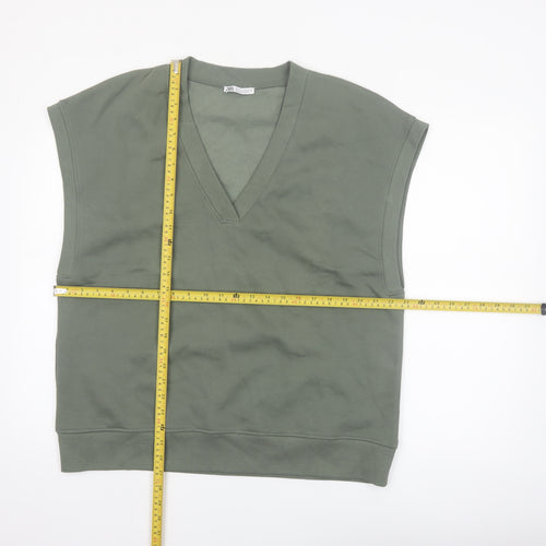 Zara Women Green V-Neck Sleeveless Basic Jersey Top Size 12