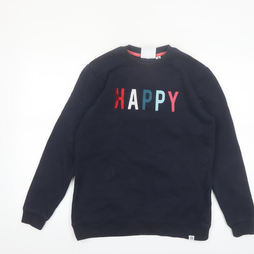 TOG24 Women Navy Blue Happy Pullover Sweatshirt Size 10 Cotton Blend