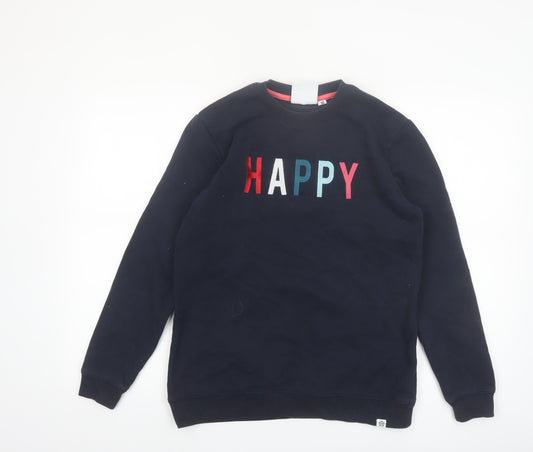 TOG24 Women Navy Blue Happy Pullover Sweatshirt Size 10 Cotton Blend