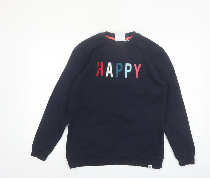 TOG24 Women Navy Blue Happy Pullover Sweatshirt Size 10 Cotton Blend