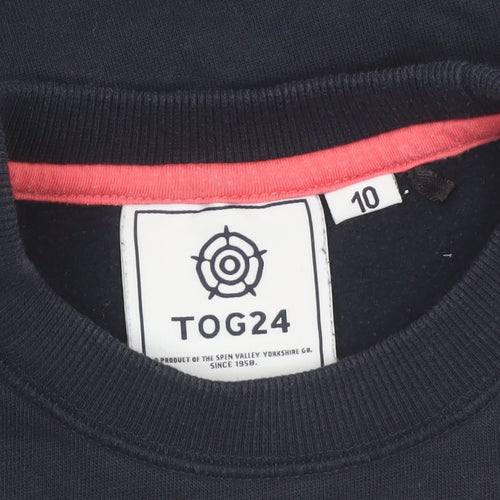 TOG24 Women Navy Blue Happy Pullover Sweatshirt Size 10 Cotton Blend