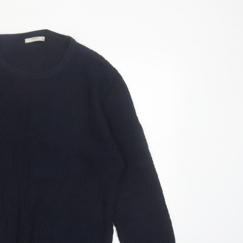 Mango Men Blue Knit Crew Neck Long Sleeve Pullover Jumper L