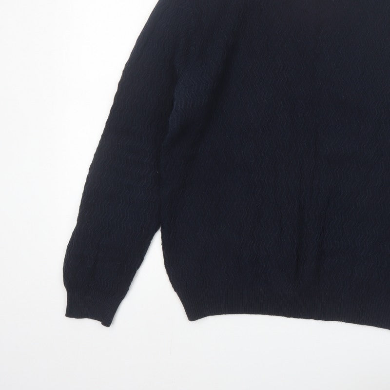 Mango Men Blue Knit Crew Neck Long Sleeve Pullover Jumper L