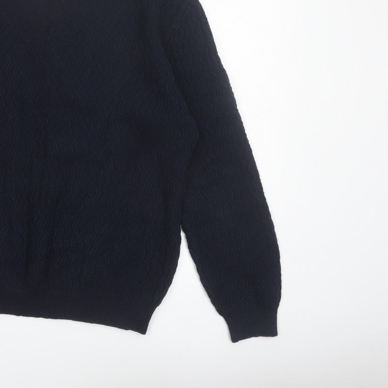 Mango Men Blue Knit Crew Neck Long Sleeve Pullover Jumper L