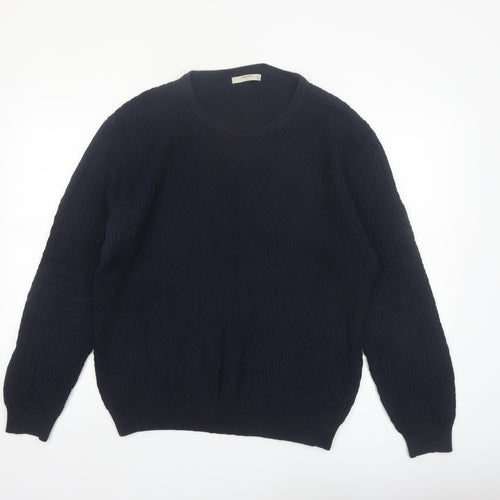Mango Men Blue Knit Crew Neck Long Sleeve Pullover Jumper L