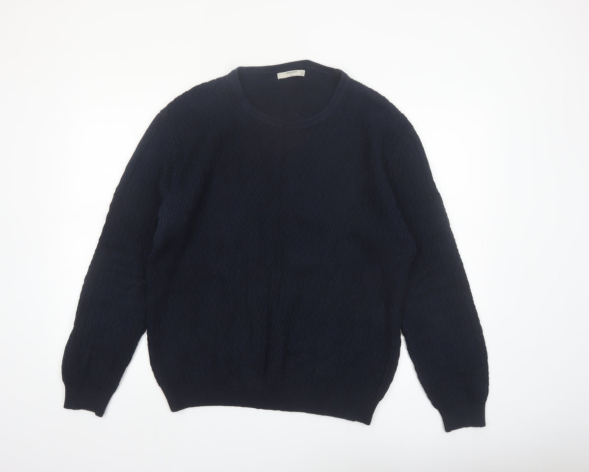 Mango Men Blue Knit Crew Neck Long Sleeve Pullover Jumper L