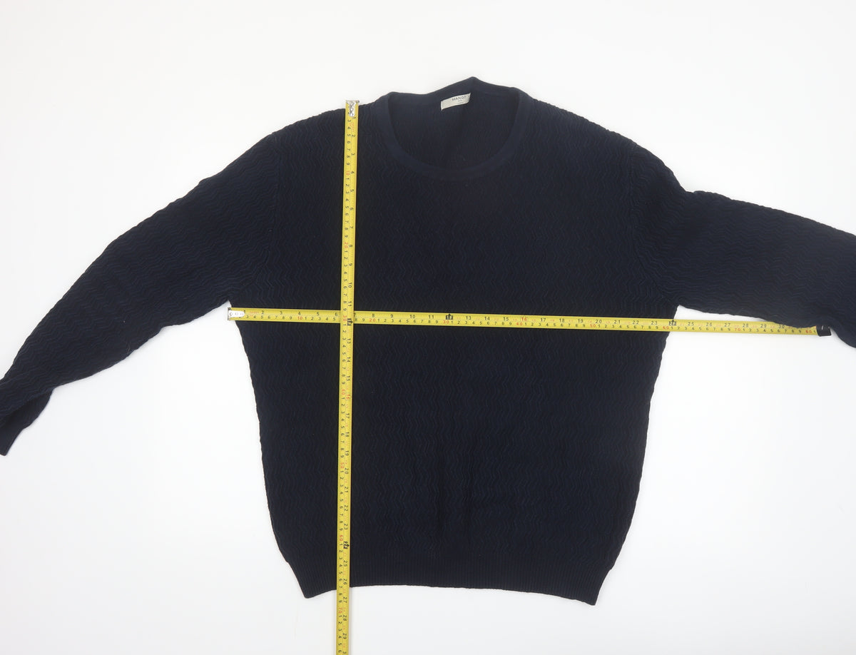 Mango Men Blue Knit Crew Neck Long Sleeve Pullover Jumper L