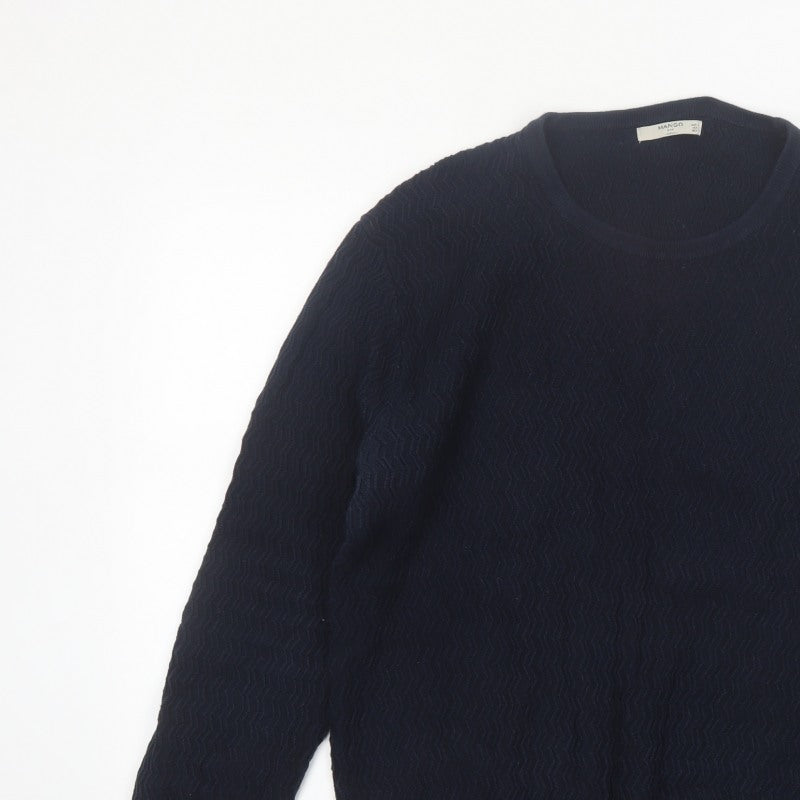 Mango Men Blue Knit Crew Neck Long Sleeve Pullover Jumper L