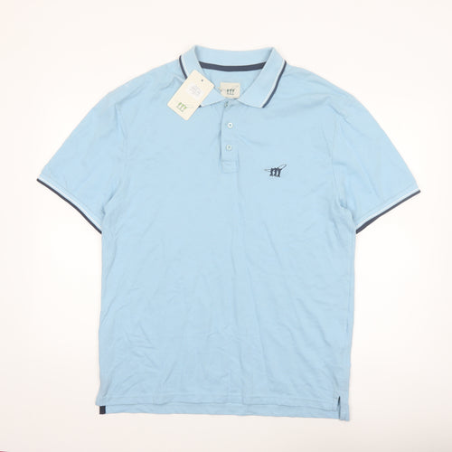 Henry Cotton's Men's Blue 2XL Cotton Polo Shirt