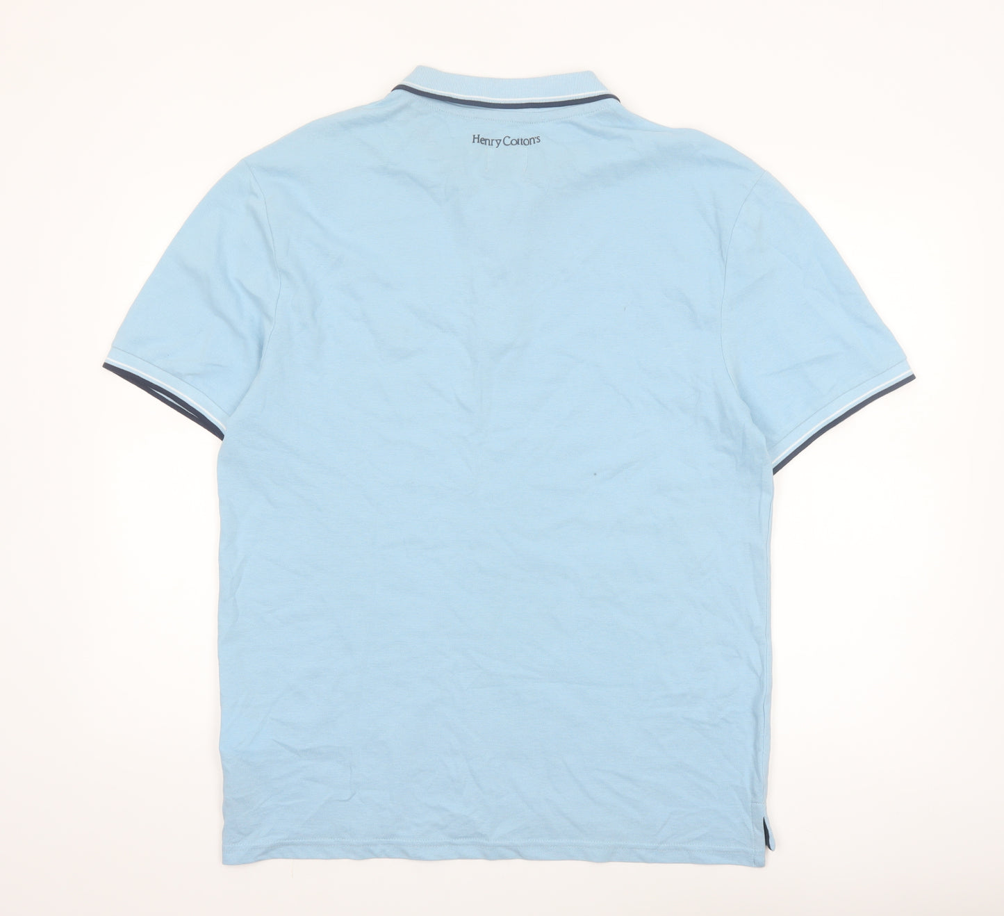 Henry Cotton's Men's Blue 2XL Cotton Polo Shirt