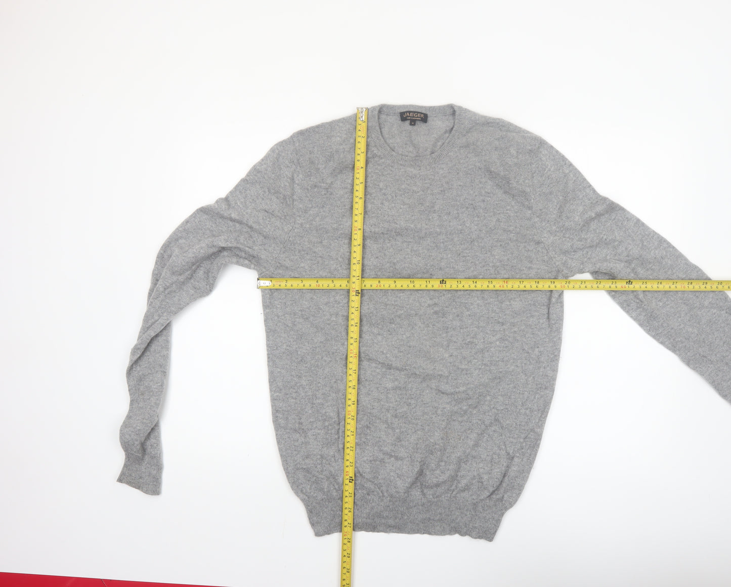 Jaeger Men's Grey Pure Cashmere Crew Neck Jumper M