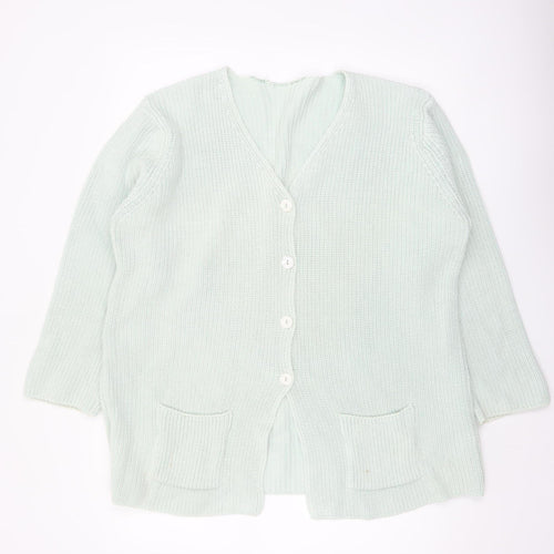 Marks and Spencer Women’s Pale Green Cotton V-Neck Long Sleeve Cardigan Size 16