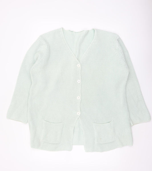Marks and Spencer Women’s Pale Green Cotton V-Neck Long Sleeve Cardigan Size 16