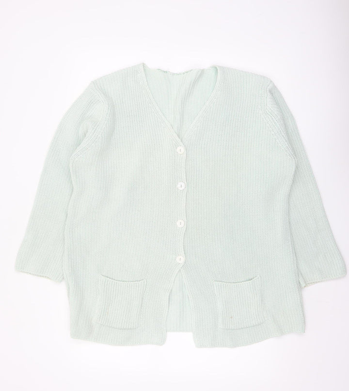 Marks and Spencer Women’s Pale Green Cotton V-Neck Long Sleeve Cardigan Size 16