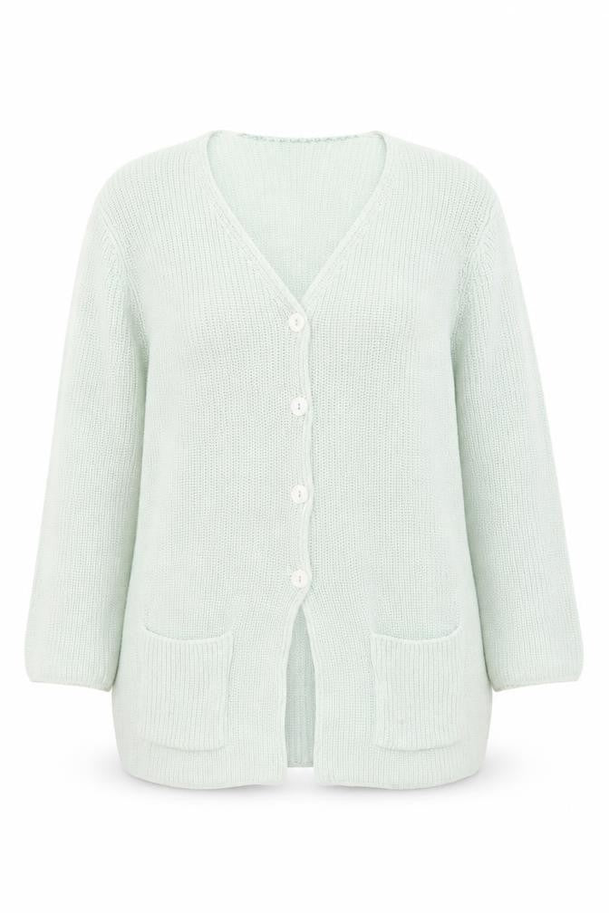 Marks and Spencer Women’s Pale Green Cotton V-Neck Long Sleeve Cardigan Size 16