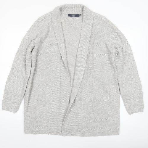 Isle Essentials Womens Grey Open Knit Long Sleeve Cardigan M 14-16