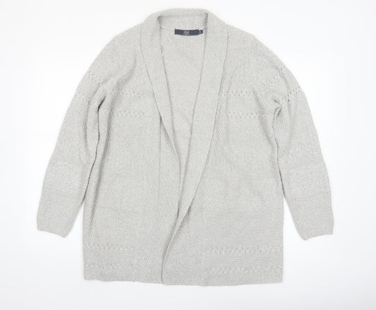Isle Essentials Womens Grey Open Knit Long Sleeve Cardigan M 14-16
