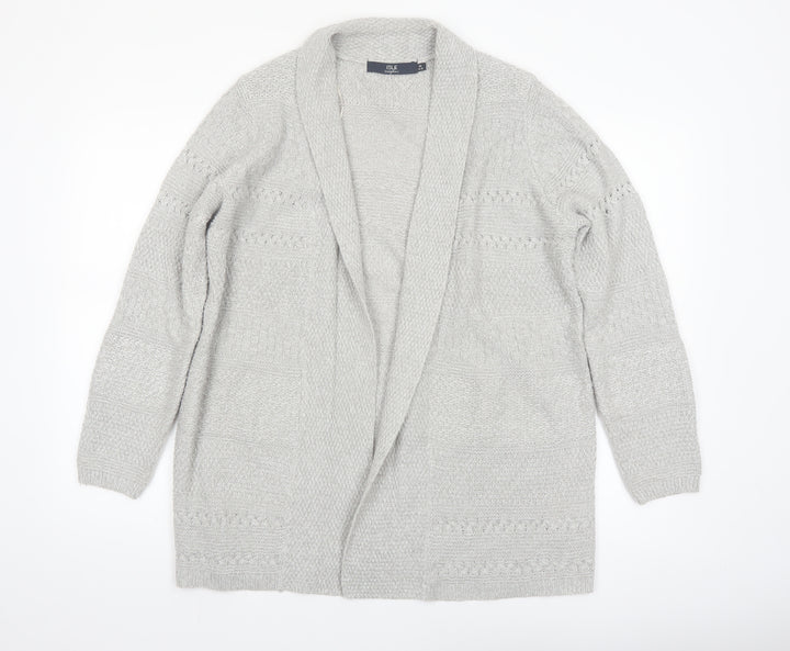 Isle Essentials Womens Grey Open Knit Long Sleeve Cardigan M 14-16